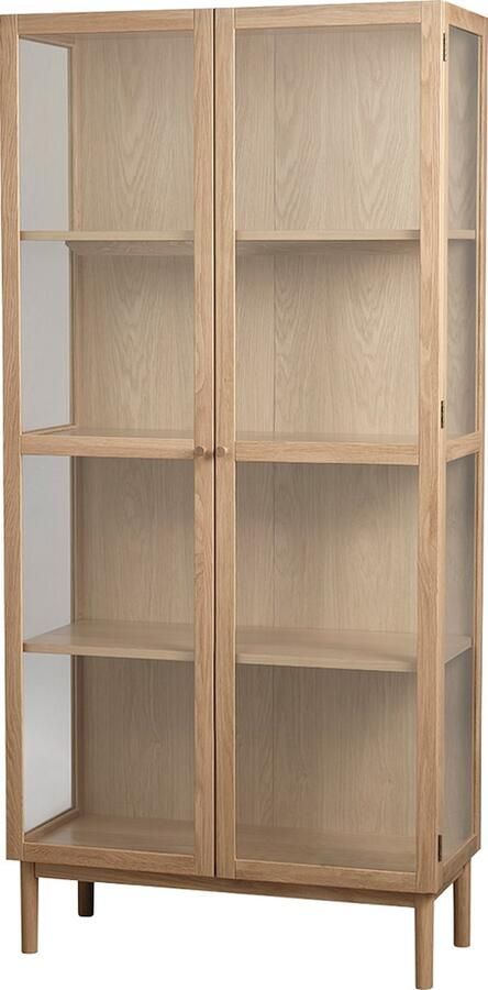 Gewoonstijl Olivine Boris Eikenhouten Vitrinekast Naturel met Glazen Deuren Opbergkast FSC keurmerk -Scandinavisch 90 x 40 x 190 cm