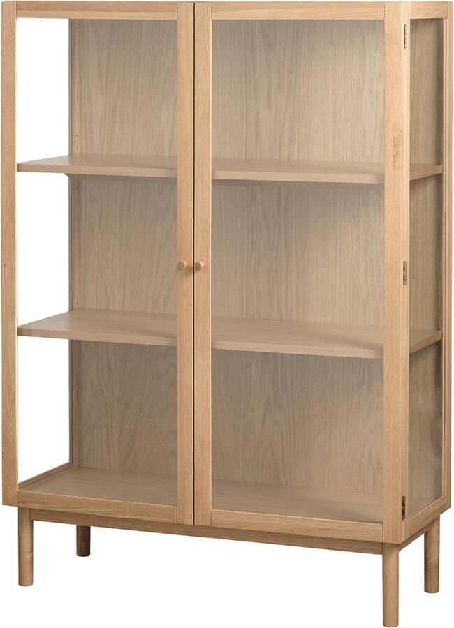 Gewoonstijl Olivine Boris Vitrinekast Naturel Eiken Hout Eikenhout Opbergkast Glazen Deuren Scandinavisch 100 x 40 x 140 cm
