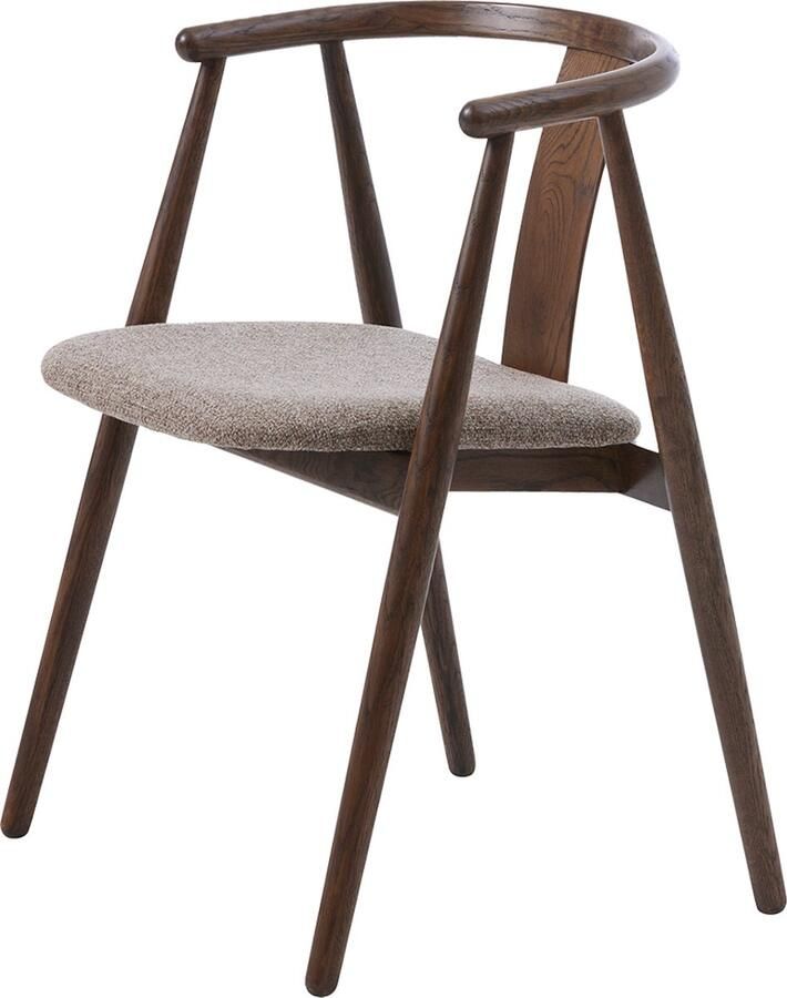 Gewoonstijl Olivine Kenza Eetkamerstoel Donkerbruin Hout Eikenhout met Warm Grijs Zitting van Stof Eettafelstoel Armleuning