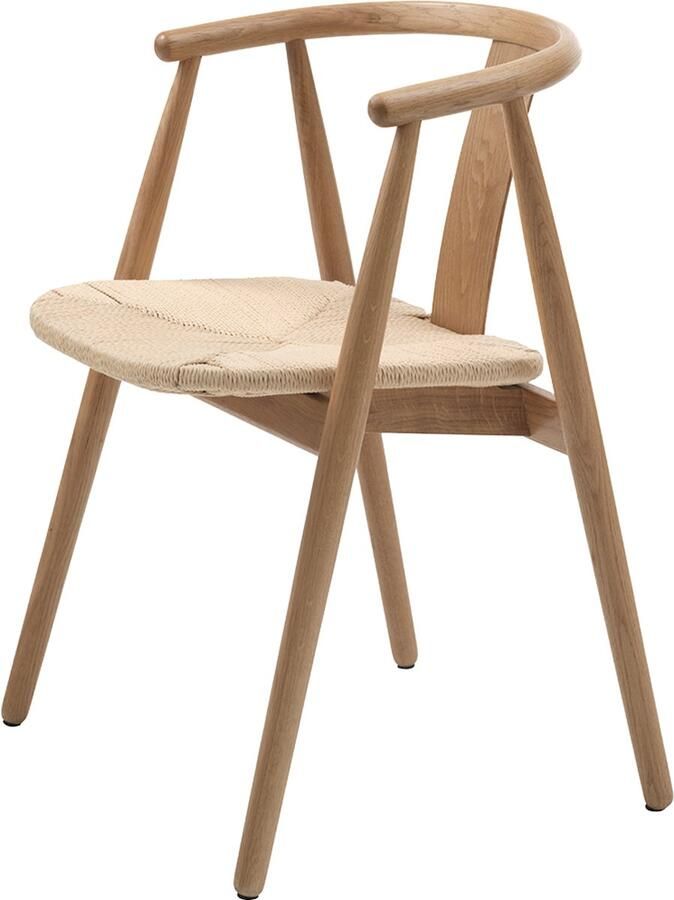 Gewoonstijl Olivine Kenza Eetkamerstoel Naturel Hout Eiken met Rieten Zitting Eettafelstoel Armleuning