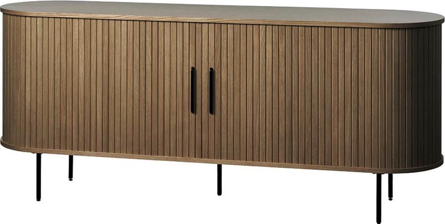 Gewoonstijl Olivine Lenn Houten Dressoir Gerookt Eiken met Schuifdeuren Ovaal Donkerbruin Dressoir Kast Sideboard Modern Walnoot 180 x 45 x 76 cm