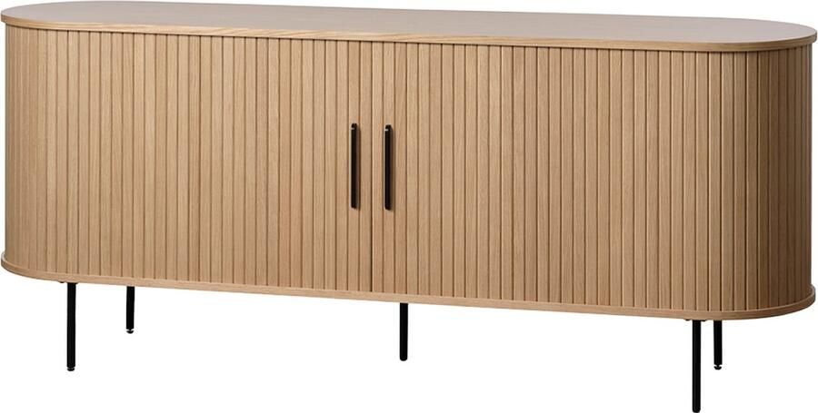 Gewoonstijl Olivine Lenn Dressoir Naturel Hout met Schuifdeuren Verstelbare Planken Ovaal Scandinavisch Opbergkast 180 x 45 x 76 cm