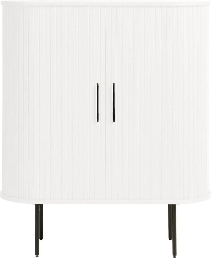 Gewoonstijl Olivine Lenn Houten Kast Wit Ovaal met Schuifdeuren Verstelbare Planken Zwarte Metalen Poten Dressoir Modern 100 x 40 x 118 cm - Foto 2