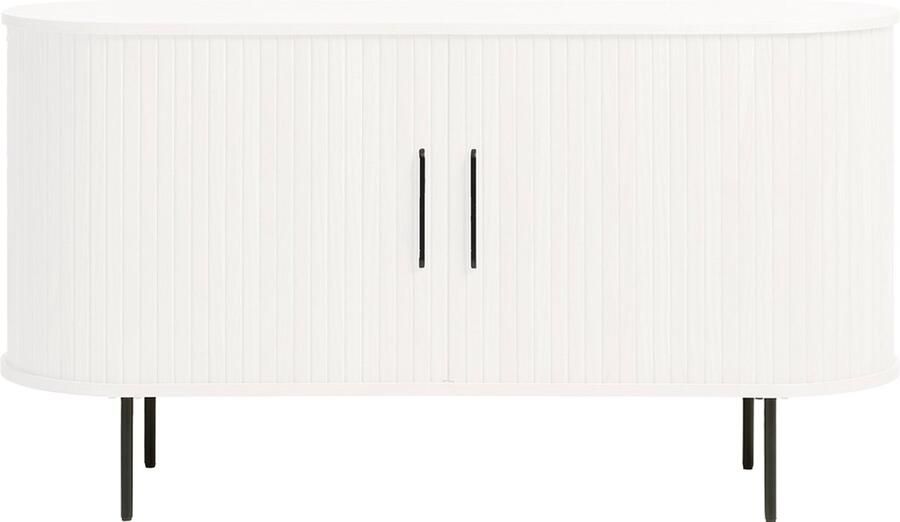 Gewoonstijl Olivine Lenn Sideboard Wit Eiken Hout Dressoir met Schuifdeuren Ovaal Zwarte Metalen Poten Houten Opbergkast 140 x 45 x 76 cm