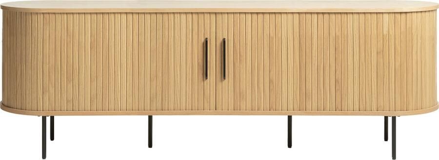 Gewoonstijl Olivine Lenn TV Meubel Naturel Eiken Hout met Schuifdeuren TV kast Verstelbare Planken Ovaal Scandinavisch 180 x 40 x 56 cm