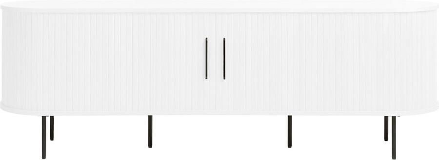 Gewoonstijl Olivine Lenn TV Meubel Wit Eiken Hout met Schuifdeuren TV kast Verstelbare Planken Ovaal Scandinavisch 180 x 40 x 56 cm