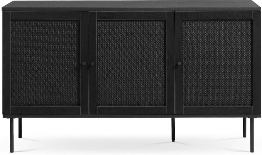 Gewoonstijl Olivine Jari Sideboard Zwart Hout Industrieel Dressoir 3 Deuren Verstelbare Planken Metalen Poten 140 x 40 x 80 cm