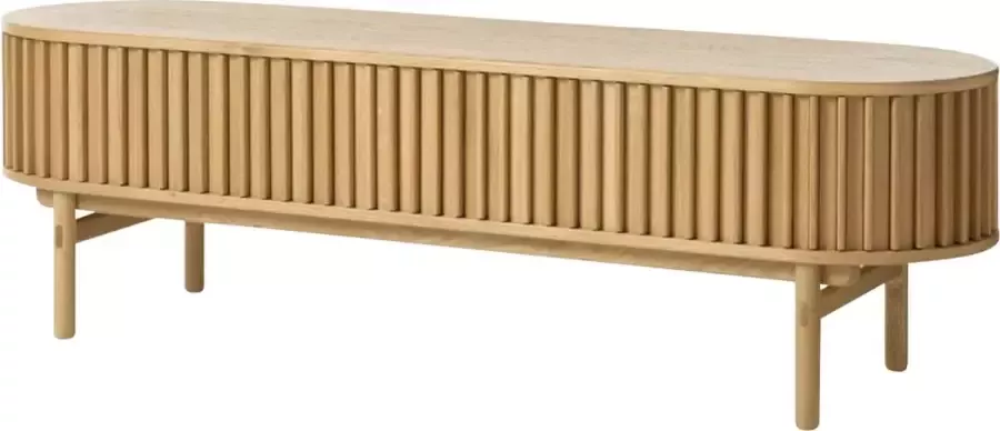 Gewoonstijl Olivine Kjeld TV meubel Naturel Hout TV kast met Schuifdeuren 1 Lade Scandinavisch 160 x 45 x 48 cm
