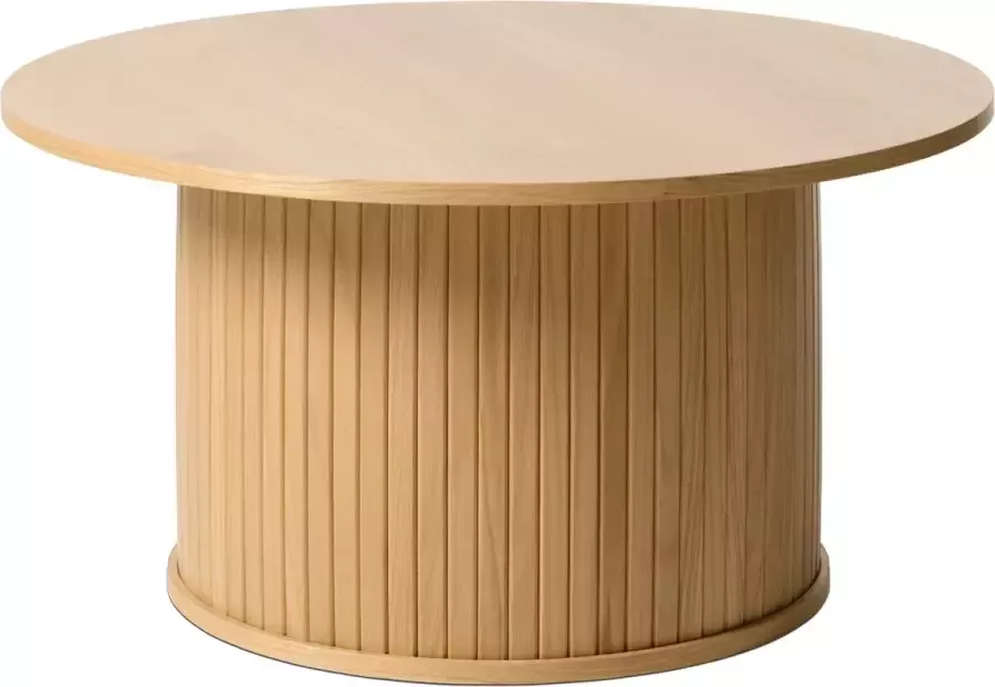 Gewoonstijl Olivine Lenn Ronde Salontafel Naturel Eiken Hout Verticale Latten Modern Ronde Bijzettafel Scandinavisch Ø 90 x 45 cm
