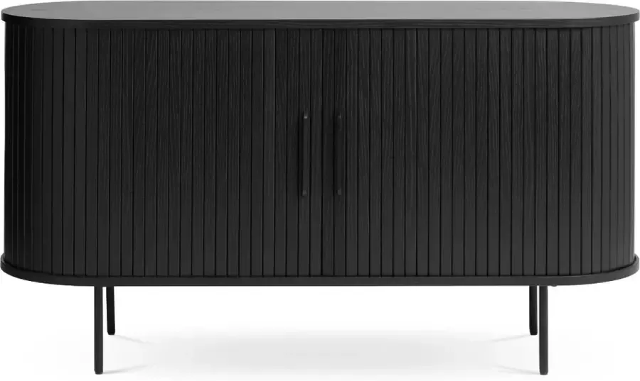 Gewoonstijl Olivine Lenn Sideboard Zwart Hout Dressoir met Schuifdeuren Verstelbare Planken Ovaal Modern Opbergkast 140 x 45 x 76 cm