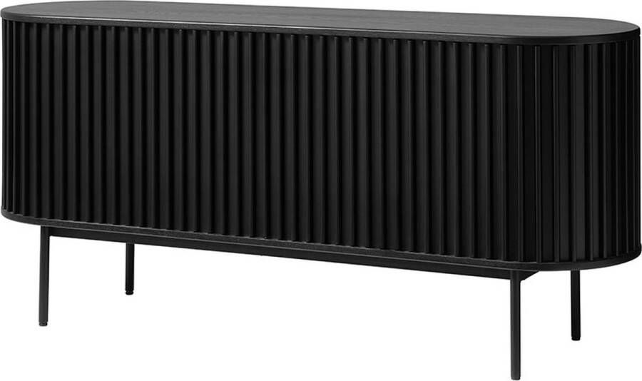 Gewoonstijl Olivine Redmer Sideboard Zwart Hout Eiken Dressoir met Schuifdeuren Verstelbare Planken Industrieel Opbergkast 160 x 45 x 73 cm