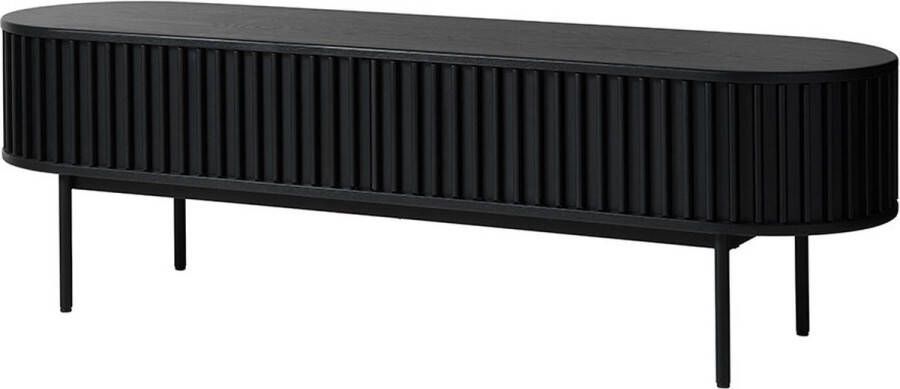 Gewoonstijl Olivine Redmer TV meubel Zwart Hout Eiken TV kast met Schuifdeuren 1 Lade Industrieel 160 x 45 x 48 cm