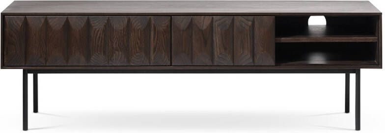 Gewoonstijl Olivine Vanja TV meubel Donkerbruin Hout Metalen Poten Klassiek Industrieel met 2 Lades en Open Vak TV kast 160 x 41 x 50 cm