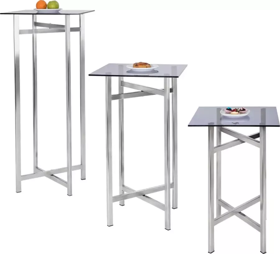 GGM Gastro (3 stuks) Bijzet- koffietafel set inklapbaar hoogte: 70 90 en 120 cm