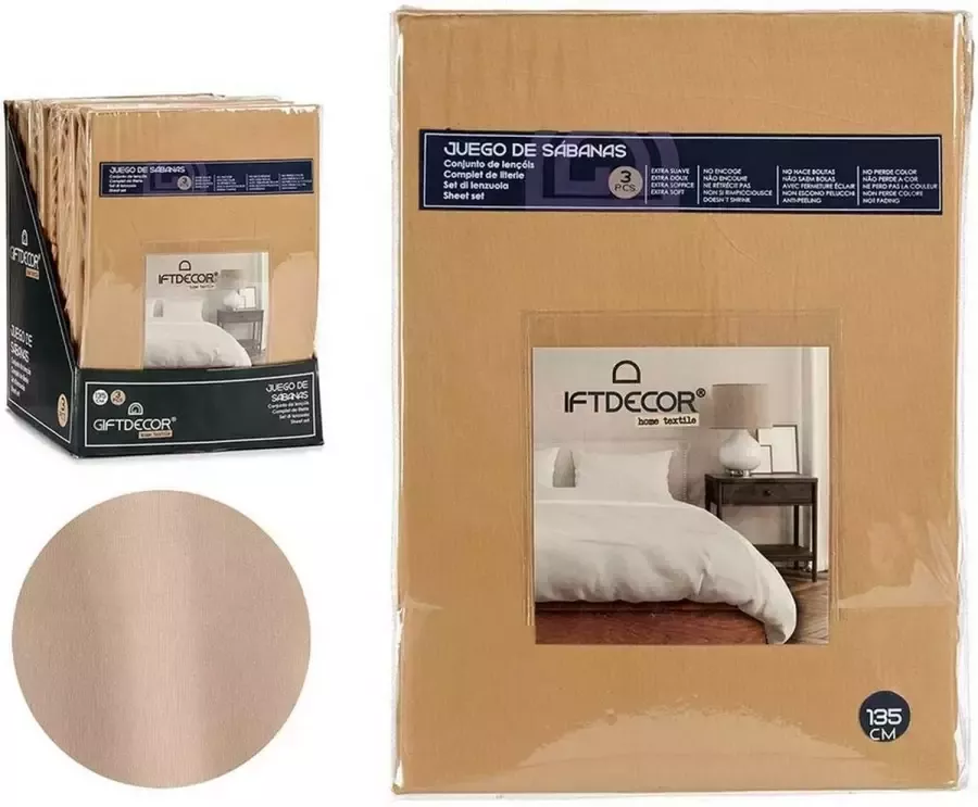 Gift deco Set beddengoed Bed van 135 Beige (3 Onderdelen)