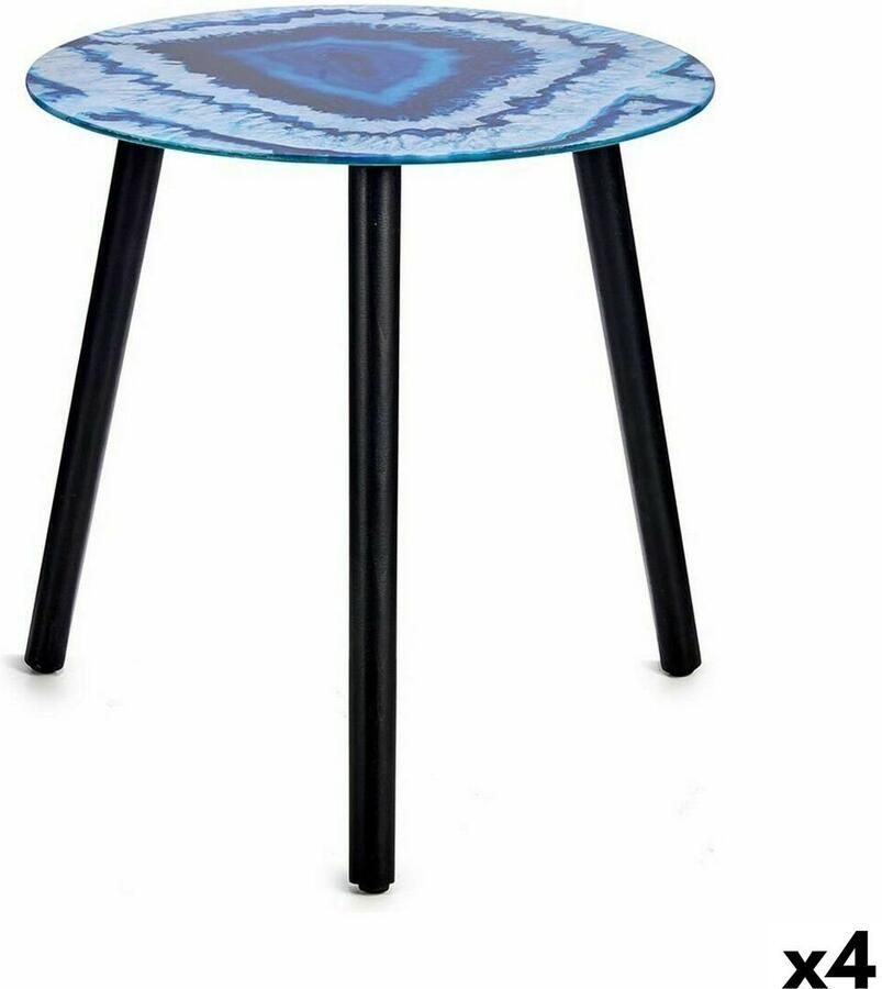 Gift Decor Bijzettafel Marmer Blauw Zwart Kristal 40 x 41 5 x 40 cm (4 Stuks)