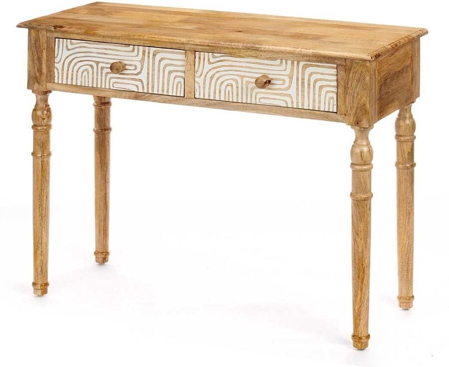 Gift Decor Zijtafel met 2 lades 34 Wit Bruin 98 x 77 x 42 cm Curve