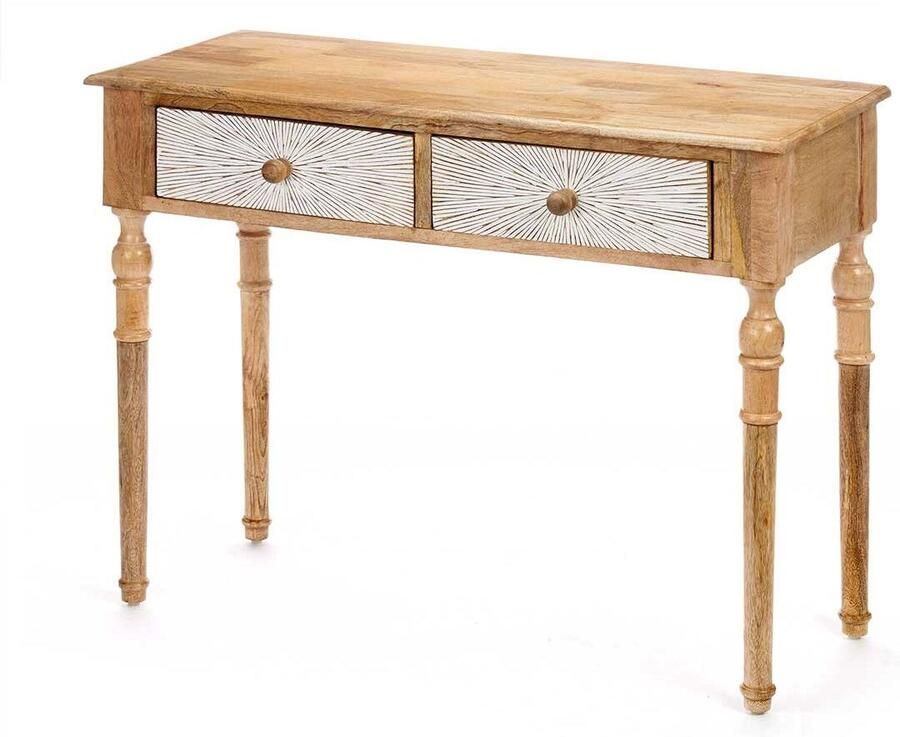 Gift Decor Zijtafel met 2 lades 35 Wit Bruin 98 x 77 x 42 cm Strepen