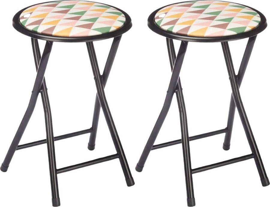 Giftdeco r Bijzet krukje stoel 2x Opvouwbaar zwart deco patroon D30 x H45 cm Krukjes - Foto 1