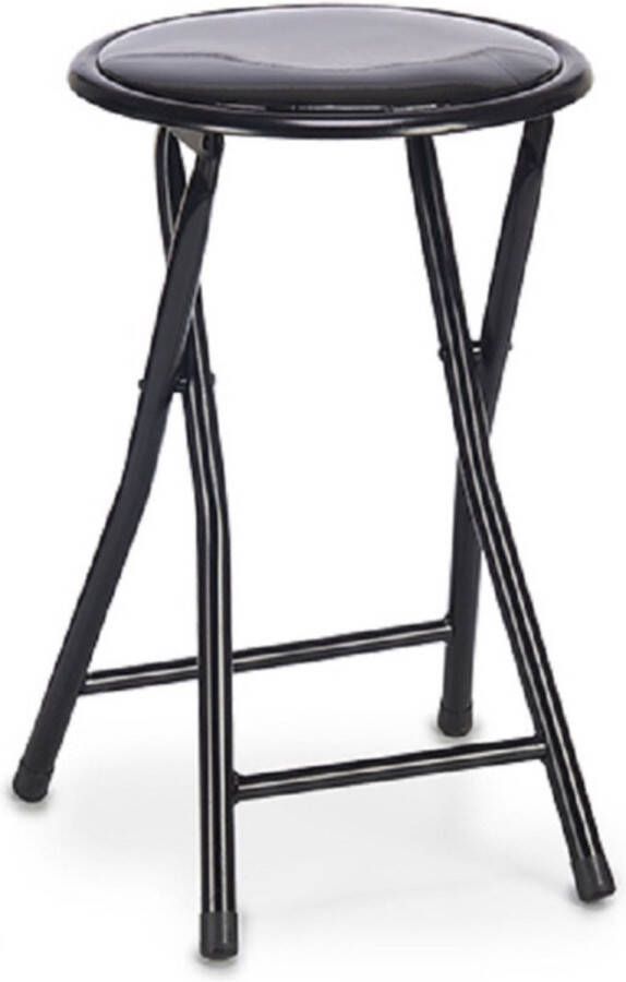 Giftdeco r Bijzet krukje stoel Opvouwbaar zwart metaal pvc D30 x H45 cm Krukjes - Foto 1