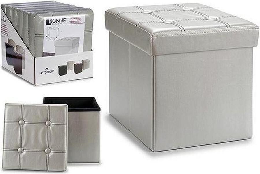 Giftdeco r Poef Square BOX hocker opbergbox zilvergrijs polyester mdf 31 x 31 cm opvouwbaar Poefs