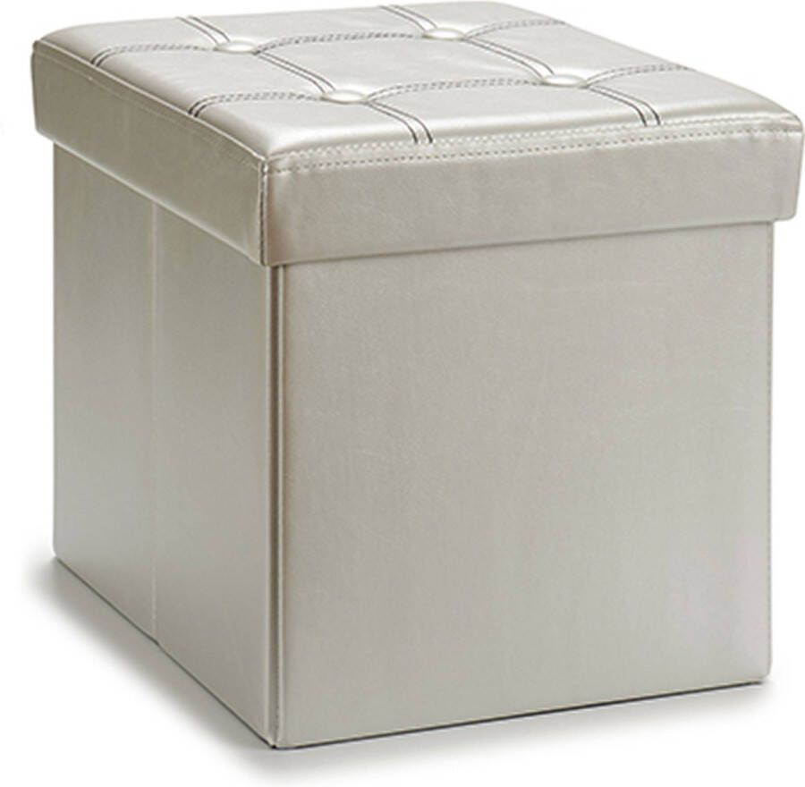 Giftdeco r Poef Square BOX hocker opbergbox zilvergrijs polyester mdf 31 x 31 cm opvouwbaar Poefs - Foto 1