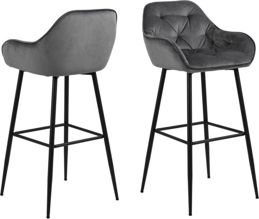 Giga Living Barkruk Grijs Velvet 53x52x104cm Zithoogte 65cm Incl. Rugleuning Set van 2