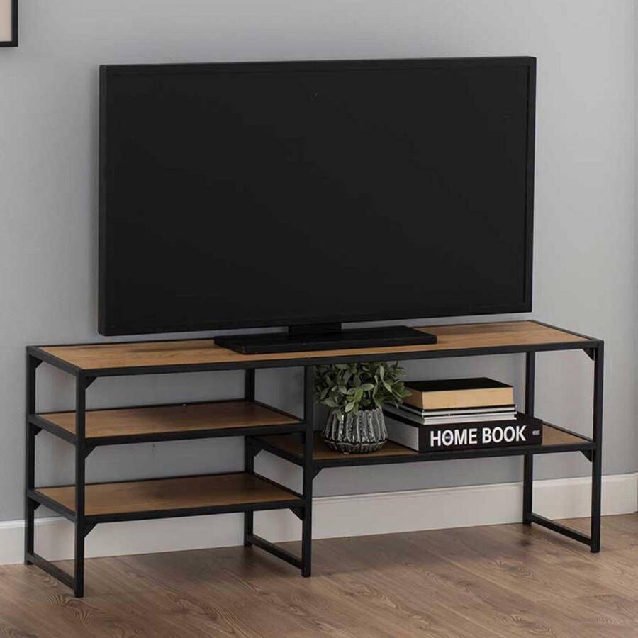 Giga Living Emob- TV Meubel Tv-meubel Dover 3 legplanken industrieel 120cm Bruin; Zwart - Foto 1