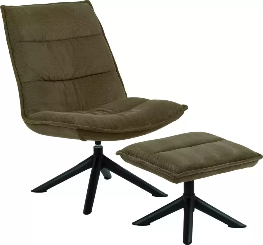 Hioshop Bliwa fauteuil loungestoel met voetenbank groen zwart.