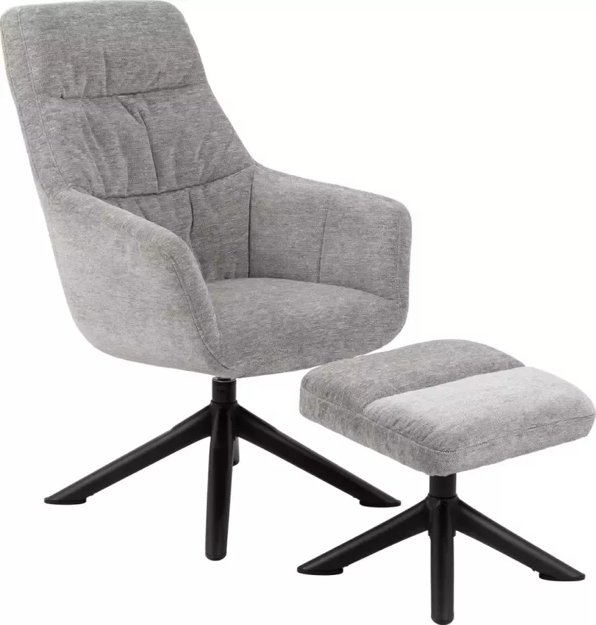 Hioshop Heal fauteuil loungestoel met voetenbankje grijs zwart. - Foto 2