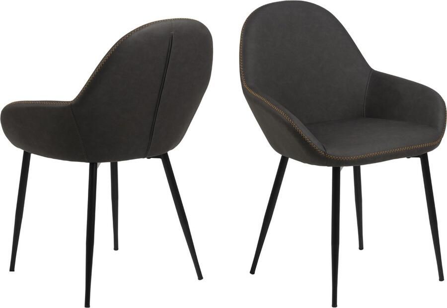 Leen Bakker Eetkamerstoel Grimstad kunstleder antraciet (2 stuks)