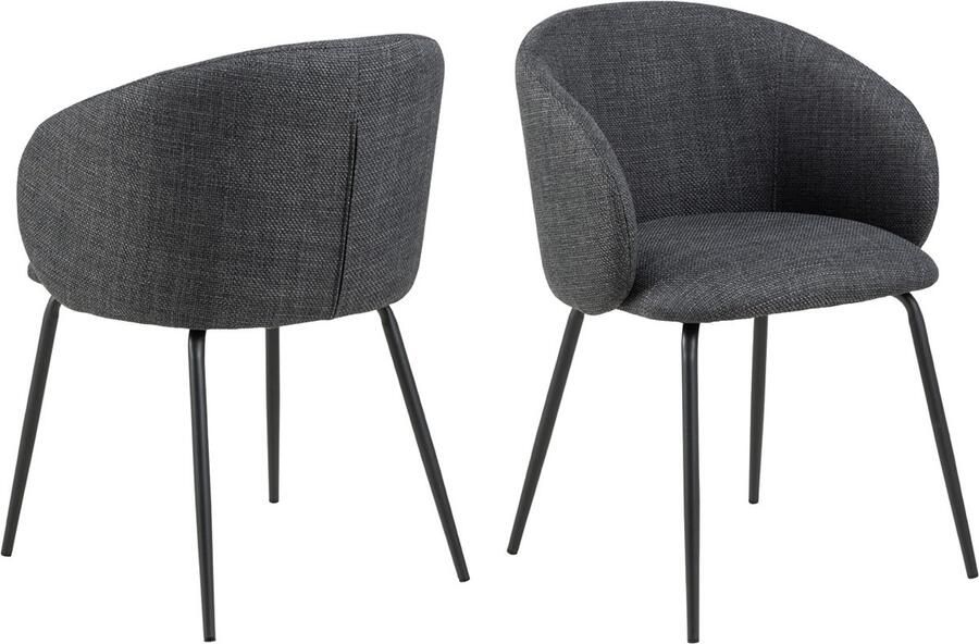 Hioshop 2 x Leanor eetkamerstoel met armleuningen grijs.