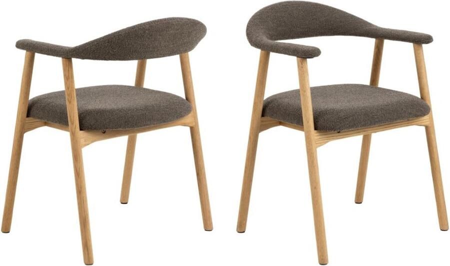 Giga Living Armstoel Taupe Set Van 2 Eikenhout & Bouclé 56x54x75 5 cm Armstoel Tesido - Foto 2