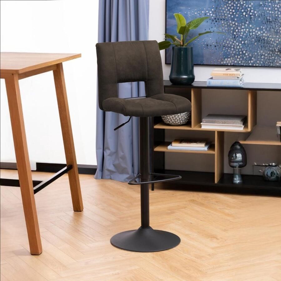 Giga Living Barkruk Grijs Stof & Staal 52x42x115 cm Barkruk Millie Set van 2