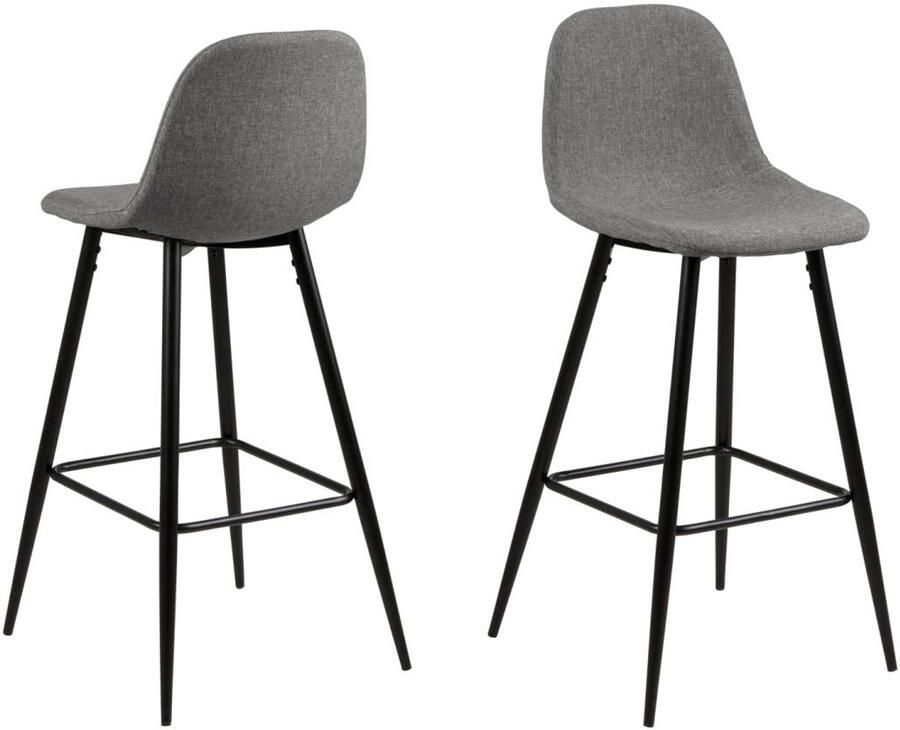 Giga Living Barkruk Willy Lichtgrijs Zwart Zithoogte 75cm Set van 2