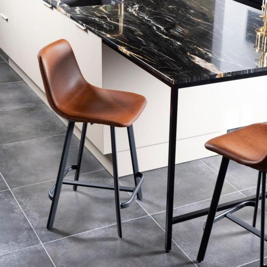 Giga Living Barstoel Bruin Pu Leer Zithoogte 63cm Isdal Set van 2 - Foto 2