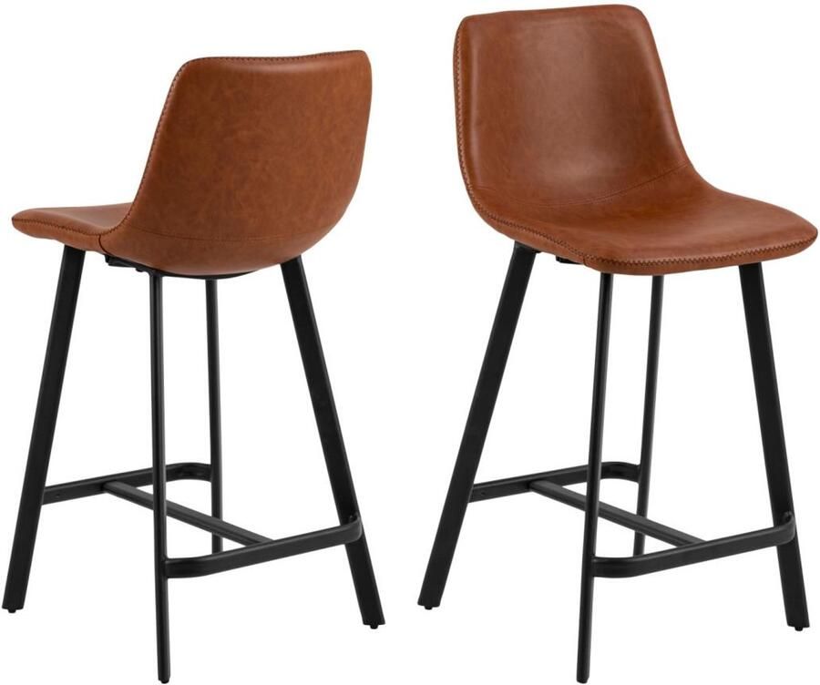 Giga Living Barstoel Bruin Pu Leer Zithoogte 63cm Isdal Set van 2