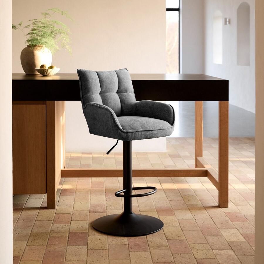 Giga Living Barstoel Marilla Grijs Stof Verstelbaar Set van 2