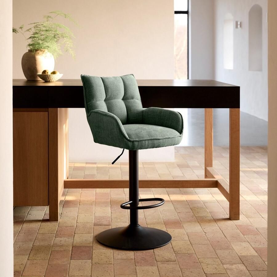 Giga Living Barstoel Marilla Groen Stof Verstelbaar Set van 2