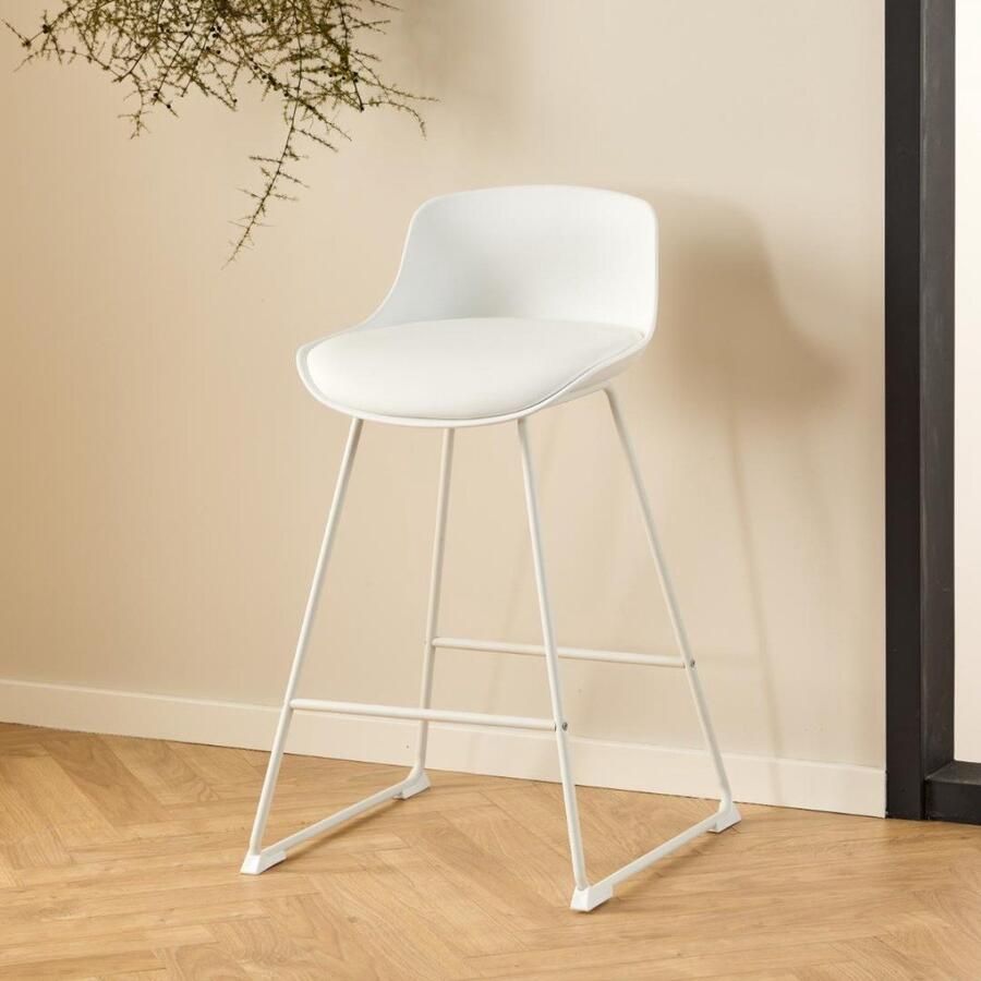 Giga Living Barstoel Wit PU Leer 50x49x84 cm Barstoel Sithney Set van 2