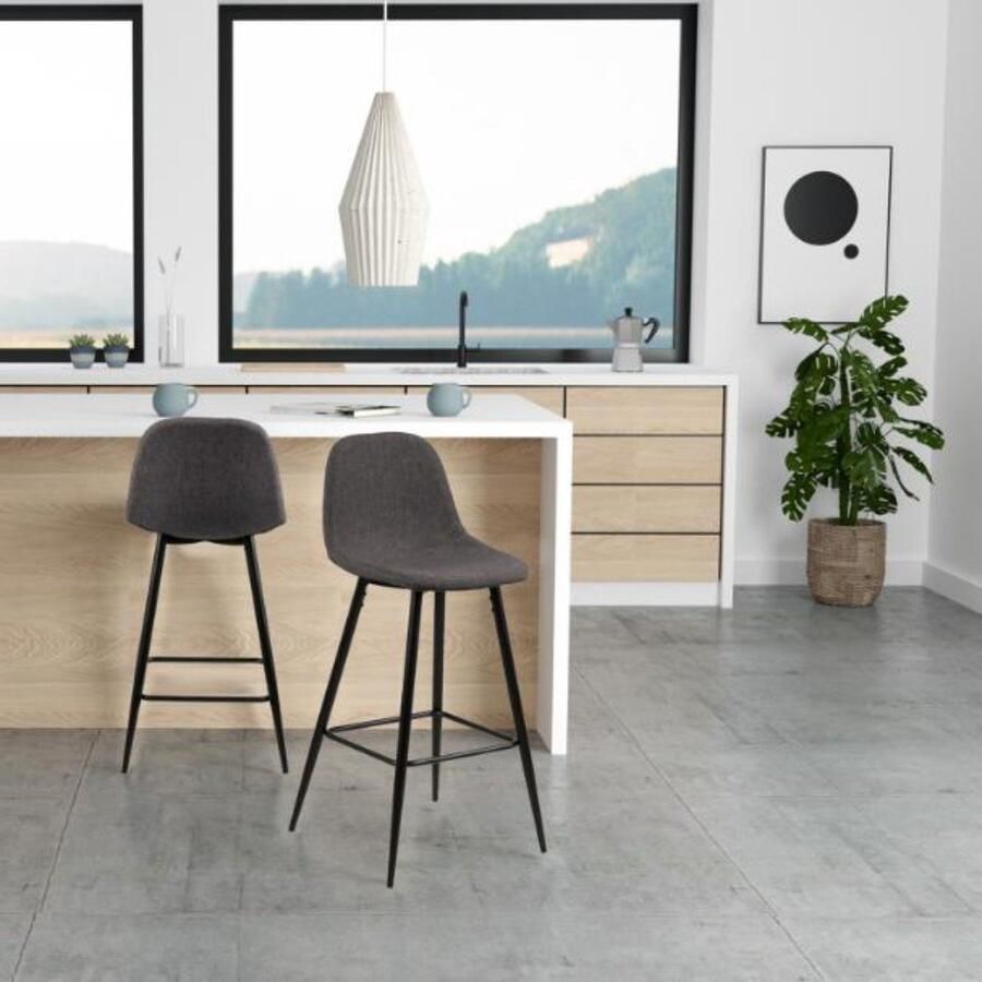Giga Living Barstoel Willy Grijs Stof Zithoogte 65cm Set van 2