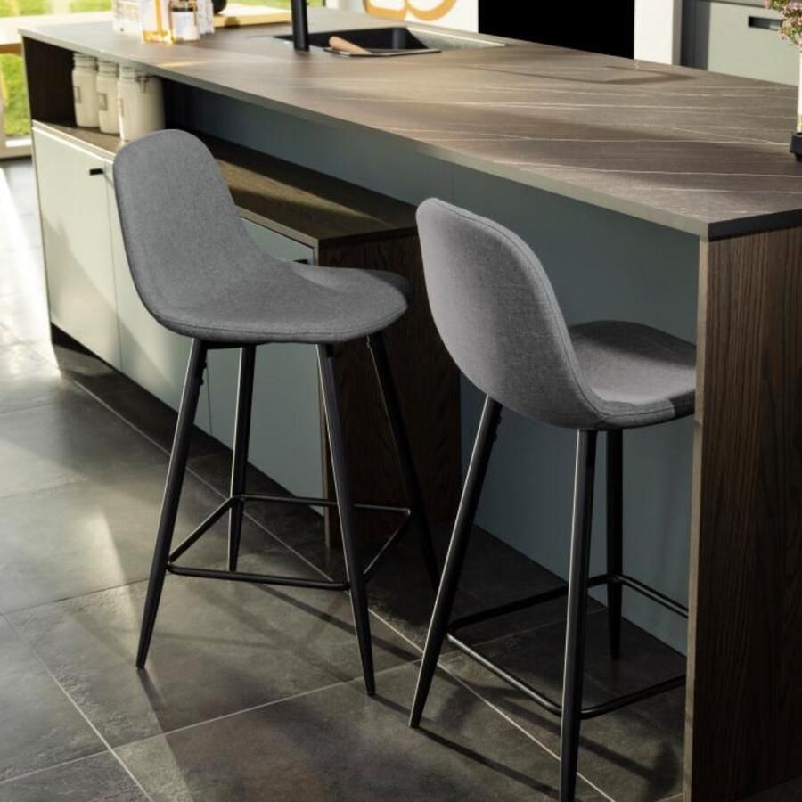 Giga Living Barstoel Lichtgrijs Stof Zithoogte 65cm Willy Set van 2 - Foto 2