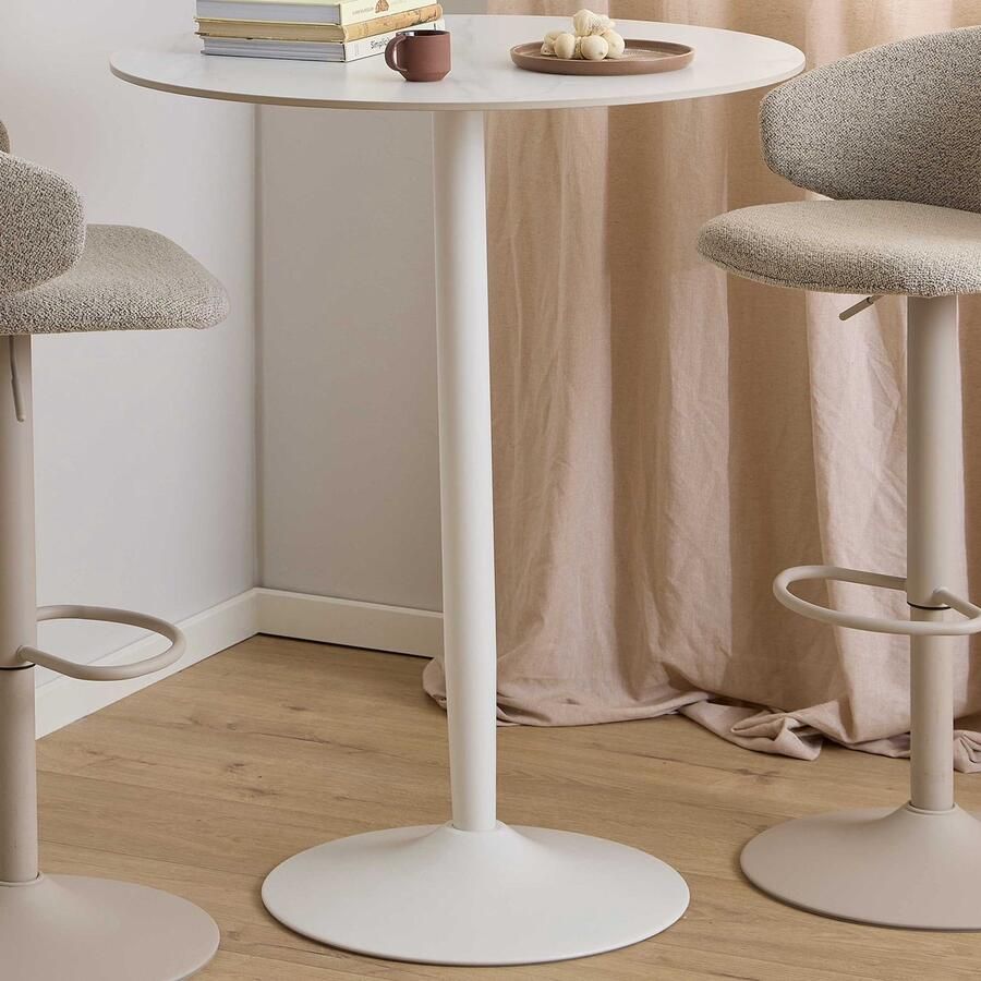 Bendt Ronde Bartafel Tempest Keramiek met marmerprint 80cm Wit