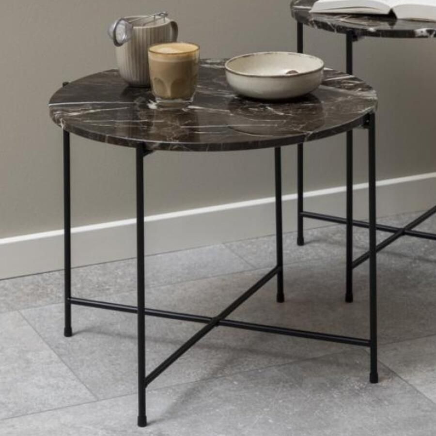 Emob Bijzettafel Avila Ø52 cm bruin marmer zwart Marmeren bijzettafels Bruin; Zwart Marmer; Metaal Marmeren bijzettafels Op voorraad