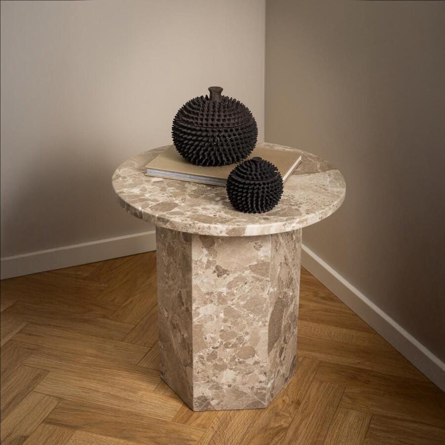 Giga Living Bijzettafel Rovan Marmer Bruin Latte Ø50x50cm