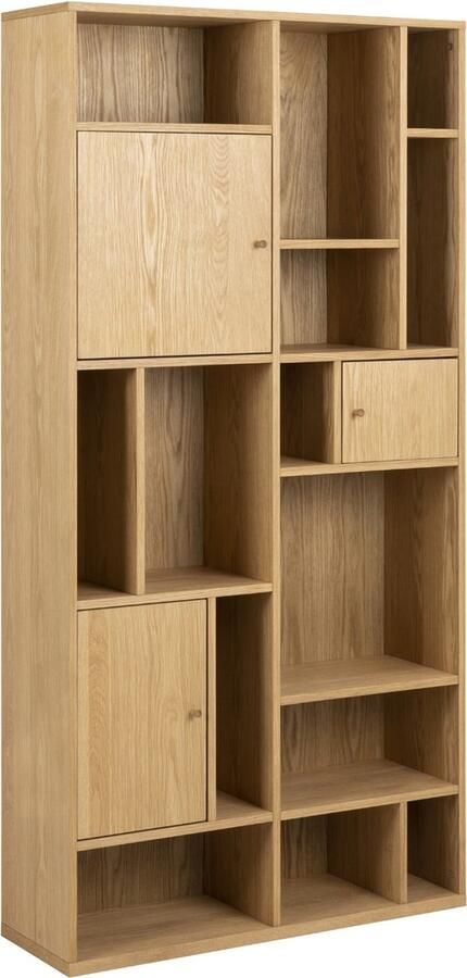 Giga Living Boekenkast Naturel Hout 3-Deuren 90x30x180cm Huub
