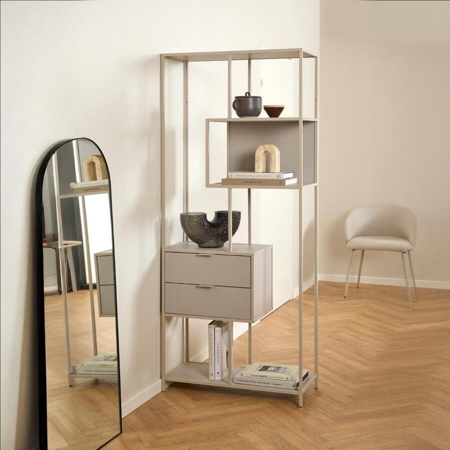 Giga Living Boekenkast Varven Melamine Grijs Met Lades 185cm