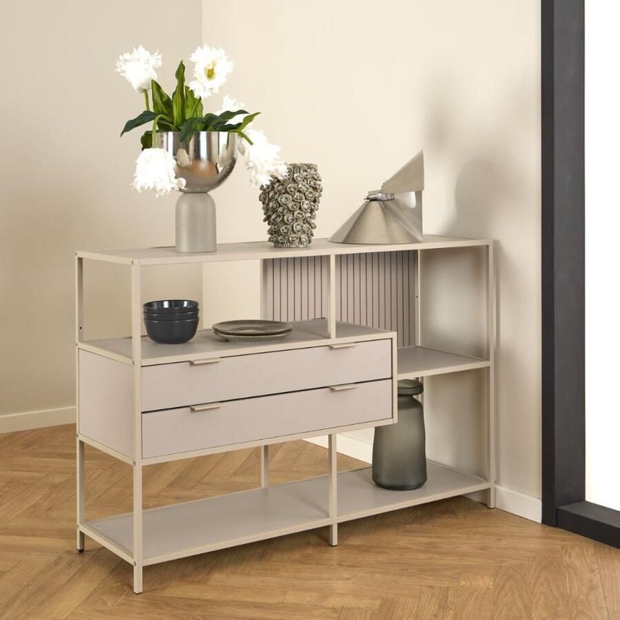 Giga Living Boekenkast Varven Melamine Grijs Met Lades 114cm