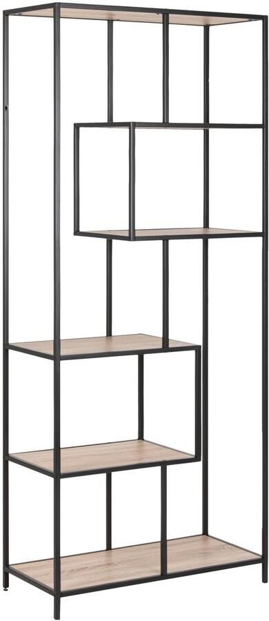 Giga Living Boekenkast Varven Naturel Zwart 6 Vakken 77x35x185cm - Foto 2