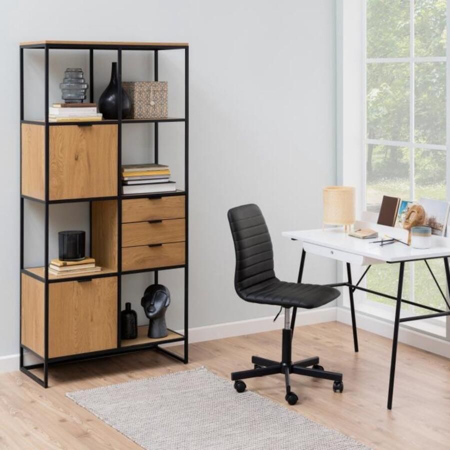 Hioshop Swindon wandkast 4 planken 2 deuren 3 laden decor wilde eik.